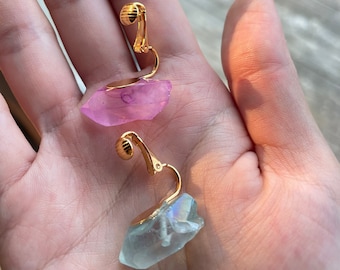 Asymmetric or Symmetric Colorful Quartz and Amethyst Clip-On Earrings or Post Earrings