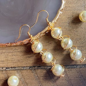 The Pearl Swirl - Wire Wrapped Glass Pearls Dangle Earrings (One, Two, & Three Pearl Variation)- Nickel Free, Gold FIlled, or 14k Solid Gold