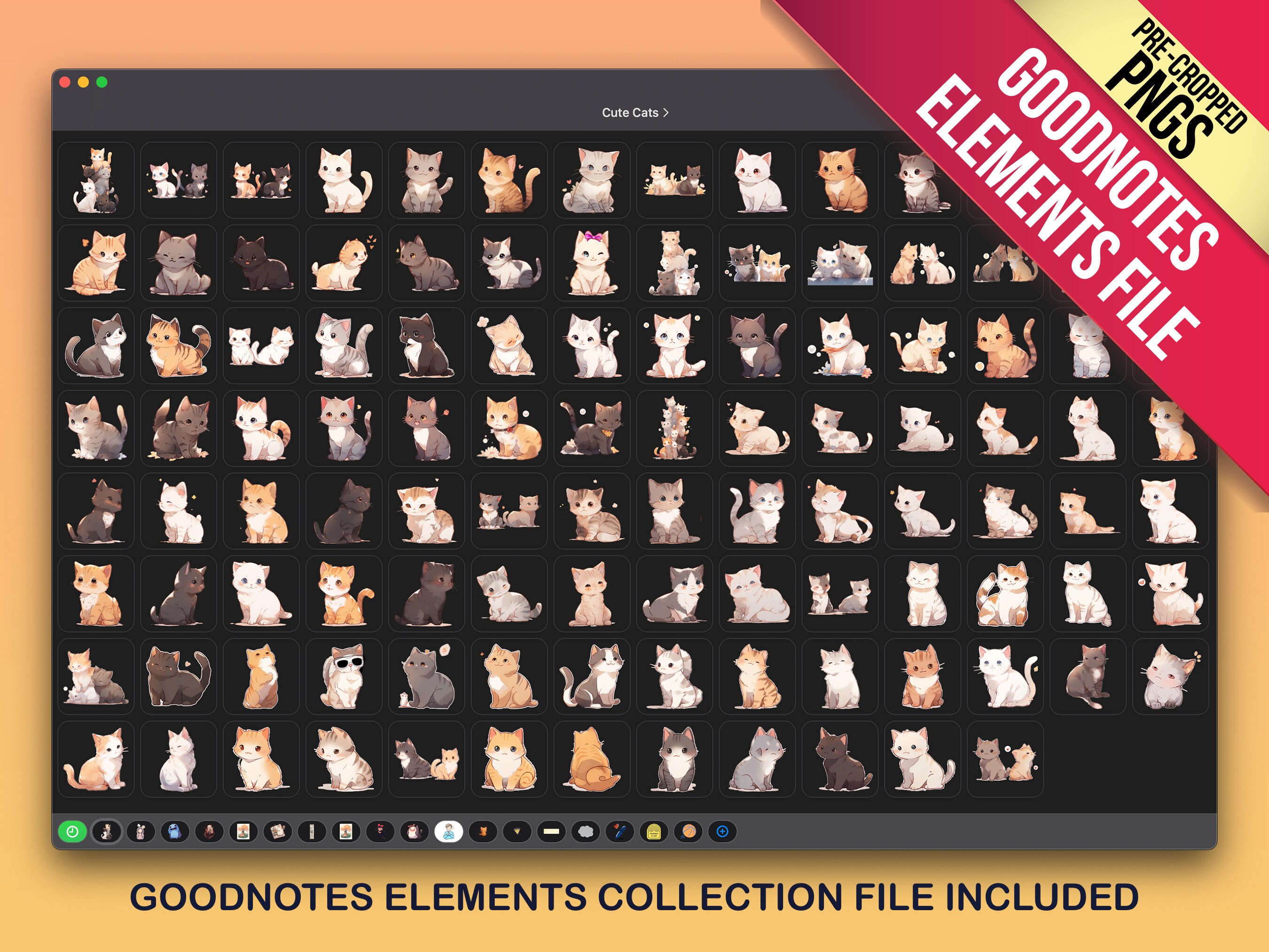 110 Kawaii Cat Digital Stickers – Goodnotes PNG Files (digital Download ...