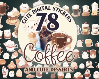 78 Coffee & Dessert Stickers – Digital Planner Illustrations (PNG Files)