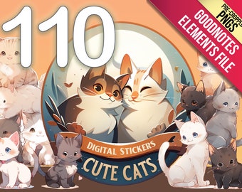 Cute Kawaii Cat Digital Stickers | Goodnotes Sticker Book | Printable ...