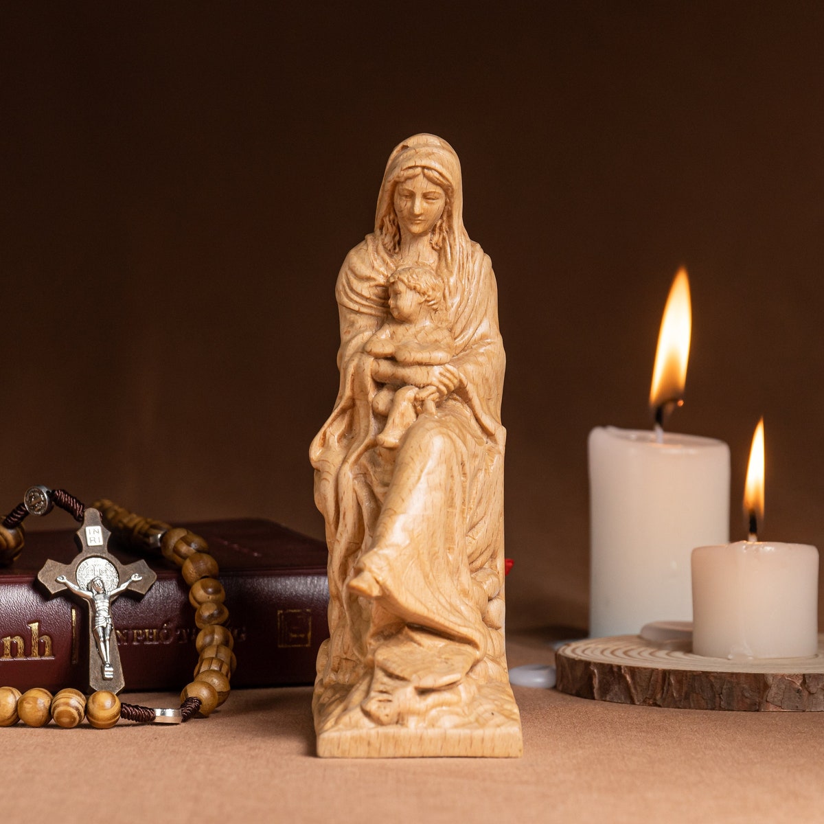Mother Mary Holding Baby Jesus Statue,Figurine Religious,Religious Catholic Statue,Wooden Religious,Housewarming Gift,Mother's Day Gifts