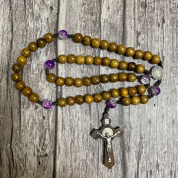 Catholic Rosary crafted by combining wood and gemstone beads, Paracord Rosary, Wood Bead rosary, Pardon Crucifix Rosary, Catholic Gifts