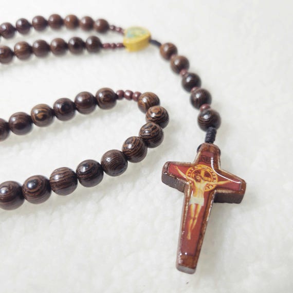 8mm Green Cypress Wood Rosary | Handmade Catholic Prayer Beads with 1.6-Inch Crucifix | Christian Gift for Daily Devotion