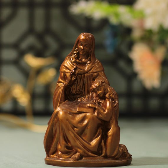 St. Anne Mother of Mary Statue/St. Ann Statue Antique Style Mothers Day Gift Handmade Home Decor Wooden Virgin Mary Catholic Art