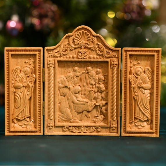 Nativity Birth of Christ Catholic Triptych Religious Icon Handmade Home Decor Original Triptych Catholic Altar Mothers Day Gift Ideas