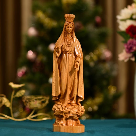 Our Lady of Fatima Statue, Figurine Religious Decoration, Mothers Day Gift, Wooden Religious Gifts,Housewarming Gift, Handmade Home Decor