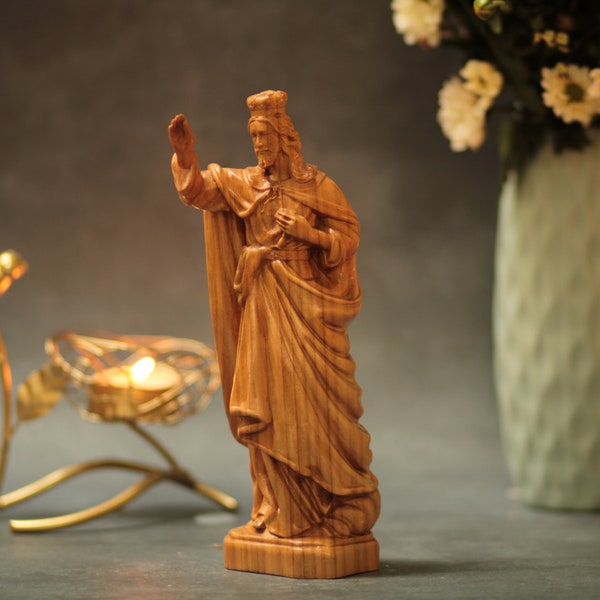 Hand Carved Wood Jesus Christ Blessing's Statue Orthodox Icons Orthodox Wooden Religious Gifts Christening Gifts Christmas Gift Ideas