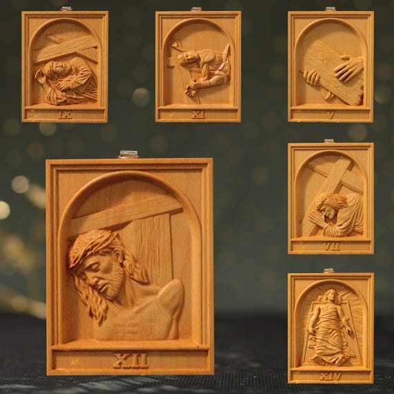 A Set of 15 minimalistic Wooden Stations of the Cross Unique Gifts Wood Wall Art Christian Art Home Gift Wooden Wall Art Jesus art