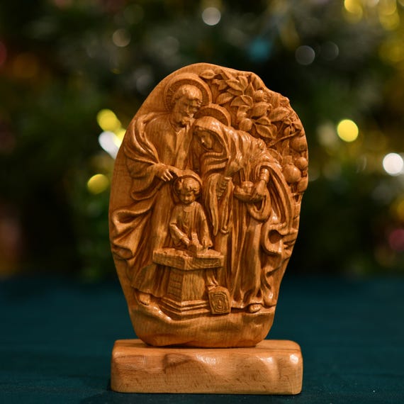 Holy Family Wooden Icon Desktop Figurine, Lord Jesus Christ, Catholic Decor, Christmas Present, Holy Trinity Icon, Holy Family Art