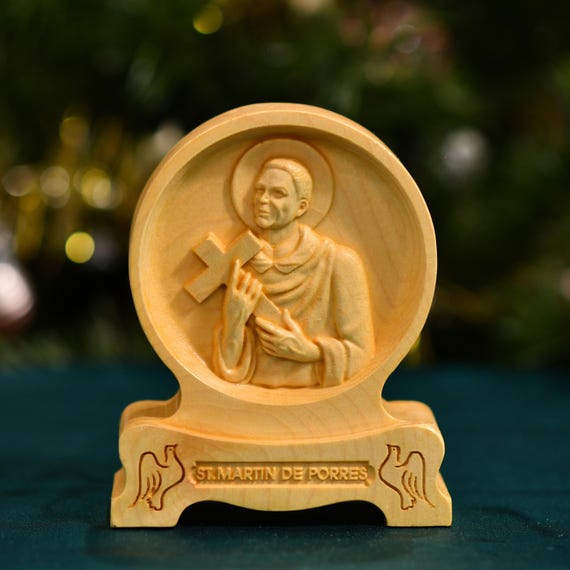 St. Martin De Porres Two-Sided Desktop Figurine Catholic Car Accessories Handmade Home Decor and Gifts Catholic Art Catholic Altar Table