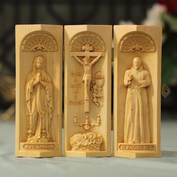 Catholic Triptych of Our Lady- Jesus Christ / St. Padre Pio Catholic Gifts Handmade Home Decor Religious Gifts Easter Gift Christmas Gift