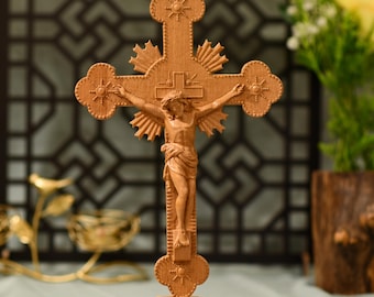 Christ Crucifix Solid Wood Religious Wall Wooden Cross Jesus Crucifix Wall Catholic Cross Wall Crucifix Hand Crucifix Carved Farmhouse Decor