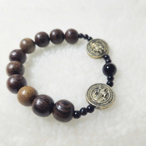 Black Cypress Wood Catholic Bracelet | Handmade Prayer Beads for Children & Teens, Faith Gift, Rosary Bracelet