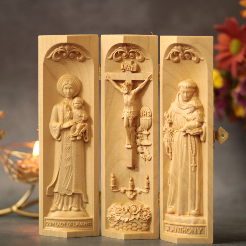 Catholic Triptych Jesus Christ- St. Anthony- Our Lady of La Vang ...