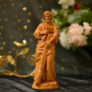 St Joseph the Worker Wood Statue Hand Carved Catholic Gift for Dad Husband Home Altar Christian Decor Holy Family Patron Saint Figurine