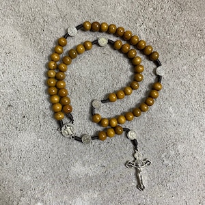 Catholic Rosary made from green cypress wood beads, Wood Bead rosary, Pardon Crucifix Rosary, Catholic Gifts, Cord Rosary