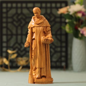 Estátua de ícones católicos esculpidos à mão de São Martinho de Porres, santos católicos, decoração religiosa para casa, móveis cristãos artesanais, decoração exclusiva