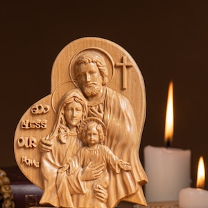 The Holy Family - Virgin and Child with Saint Joseph, Religious Catholic Statue, Wooden Religious Gifts, Housewarming Gift, New Home Gift