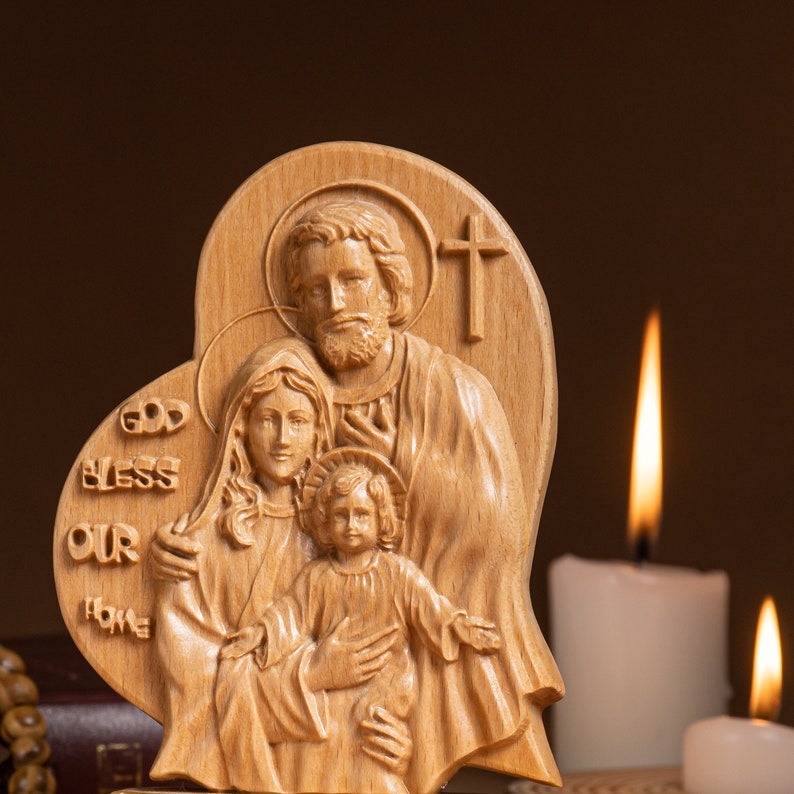 The Holy Family - Virgin and Child with Saint Joseph, Religious Catholic Statue, Wooden Religious Gifts, Housewarming Gift, New Home Gift