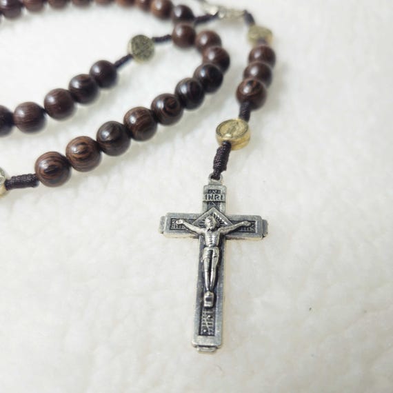 Catholic Rosary with black wooden beads, designed for Catholic believers, Paracord Rosary, Wood Bead rosary, Catholic Gifts, Rosary for Men