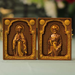 Catholic Diptych of Virgin Mary and St. Joseph Vintage Style Christian Gifts for Prayer Gifts for Friends Holly Mother Christian Icons