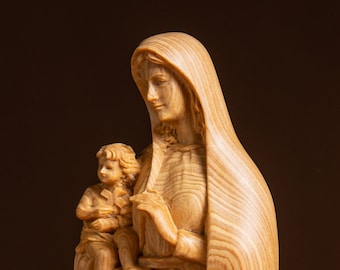 Handcrafted Virgin Mary and Baby Jesus Wooden Statue: A Symbol of Love and Devotion Mothers Day Gifts Ideas Catholic Statues Religious Gifts