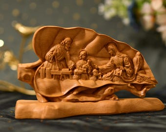 Holy family figurine, Religious home decor Catholic statue, Religious Catholic Statue, Wooden Religious Gifts, Wood Carving Christian Decor