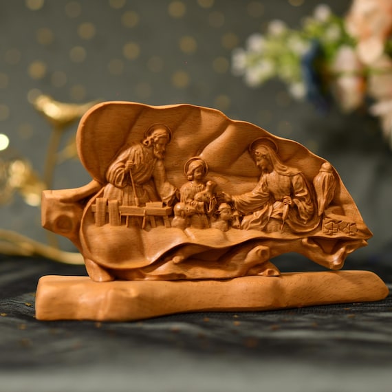 Holy family figurine, Religious home decor Catholic statue, Religious Catholic Statue, Wooden Religious Gifts, Wood Carving Christian Decor