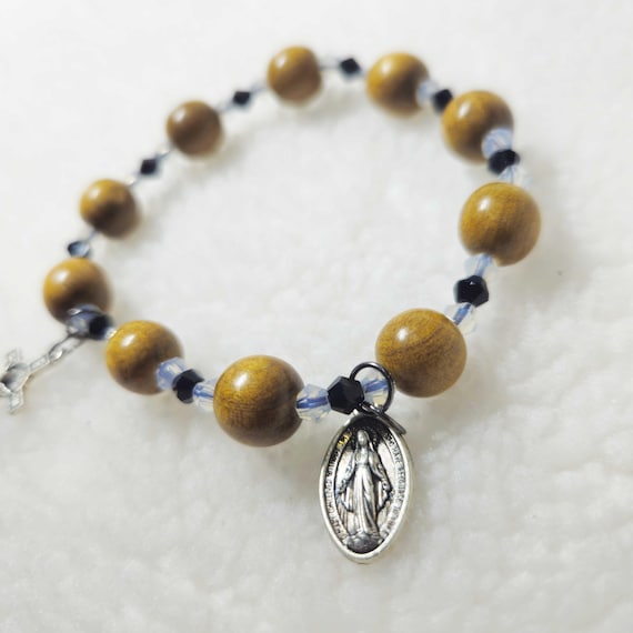 Handmade Yellow Cypress Wood Catholic Bracelet | Prayer Beads for Children & Teens, Faith Gift, Rosary Keepsake