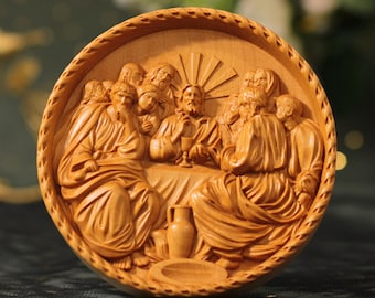 Escultura de madera de la Última Cena de Jesús y los Apóstoles Estatua católica Arte religioso de Jesús y los Apóstoles Iconos católicos Regalos católicos