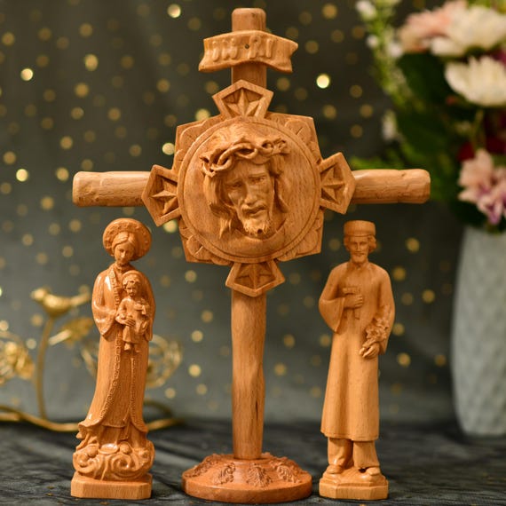 Set of Catholic Altar Table Jesus Christ in His Passion Christ Crucify Wood Crucifix Wall Art Jesus Crucifix Christmas Gifts Unique Gifts