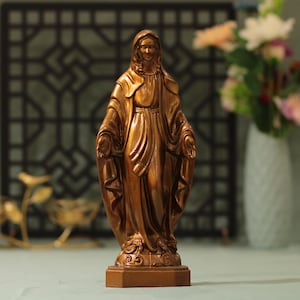 Our Lady of Grace Blessed Mother Statue Antique Style Personalized Gifts Christian Art Virgin Mary Statue Mothers Day Gifts Ideas