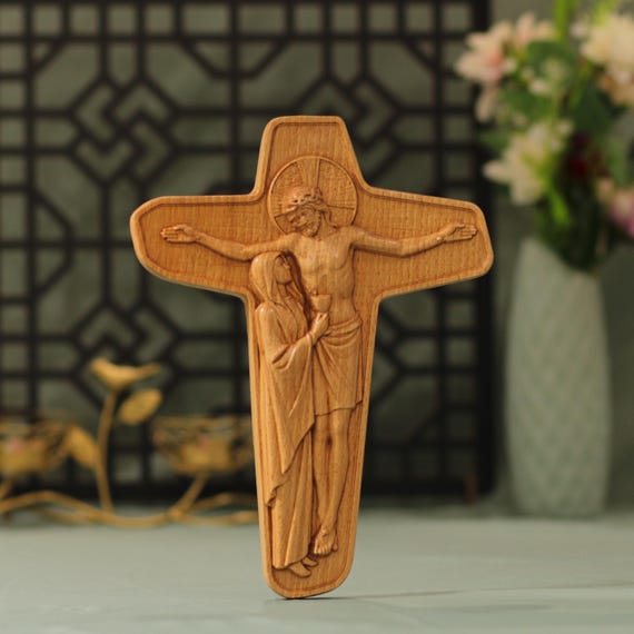Christ Crucifix – Hand-Carved Solid Wood | Catholic Wall Cross | Christian Gift for Home Altar Farmhouse Decor Christian Wall Art