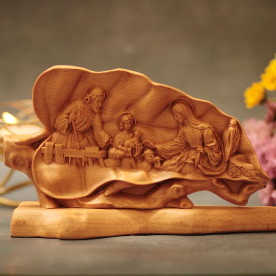 Holy Family Working Desk Plaque – Catholic Wooden Art, Sacred Home Decor, Christian Gift for Christmas & Feast Days