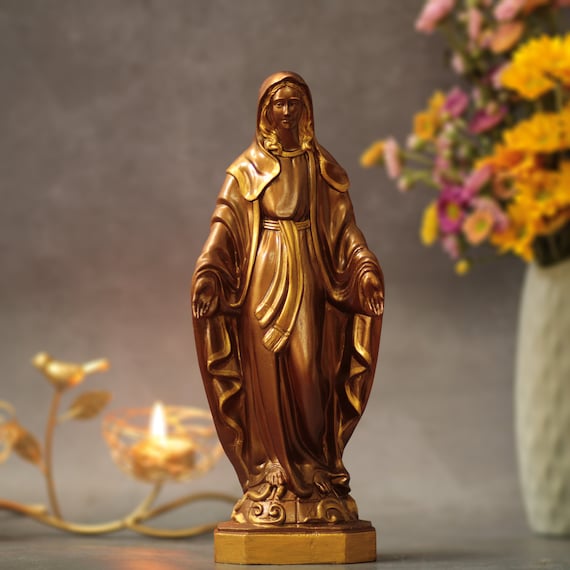Our Lady of Grace Statue Vintage Style Womens Gifts Grandmother Gift Unique Gift Christian Gifts Wood Art Living Room Decor Catholic Decor