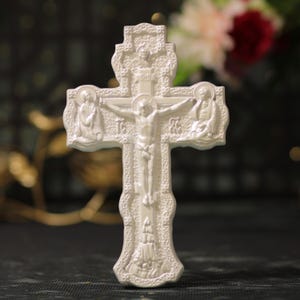 Hand-Carved Wood Crucifix - Pearl White Catholic Home Decor
