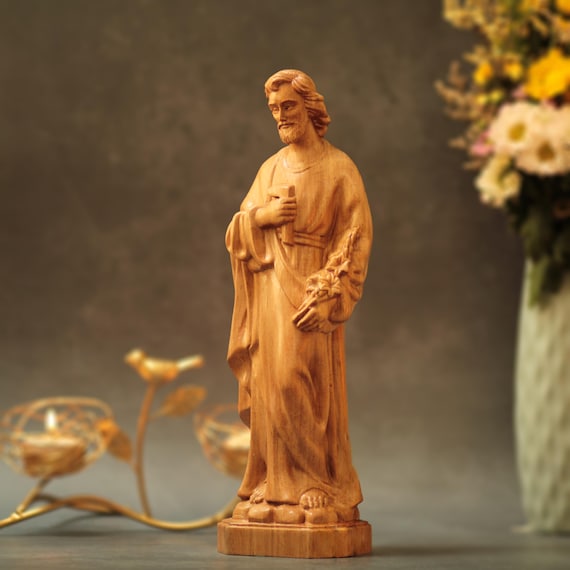 11.8 Inches Handmade St Joseph Wooden Statue Catholic Gift for Men Religious Carving Patron Saint of Workers Spiritual Father Figure