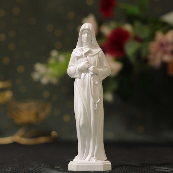 Handmade Saint Rita Statue: Pearl White Beech Wood Catholic Gift