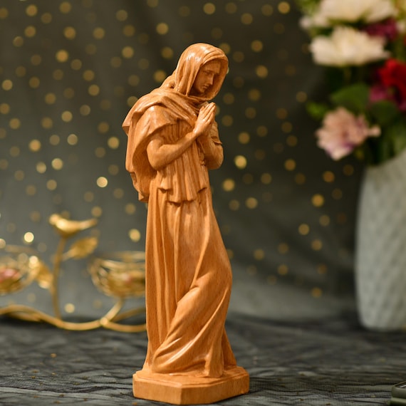 Wooden Statue of the Virgin Mary Praying Religious Art Handmade Home Decor Housewarming Gift Christian Decor Catholic Art Catholic Icon