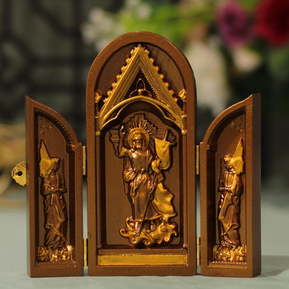 Jesus Christ and Angels Handmade Prayer Altar Vintage Style Catholic Triptych Religious Gifts Wooden Catholic Home Altar Jesus Christ