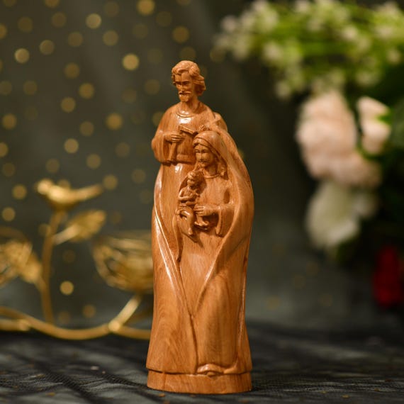 Holy Family Statue Christian Orthodox Icon Handcrafted Wood Catholic Religious Statue Figurine Home Altar Jesus Handmade Home Decor