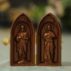 Handmade Sacred Heart Diptych: Antique Style Catholic Decor