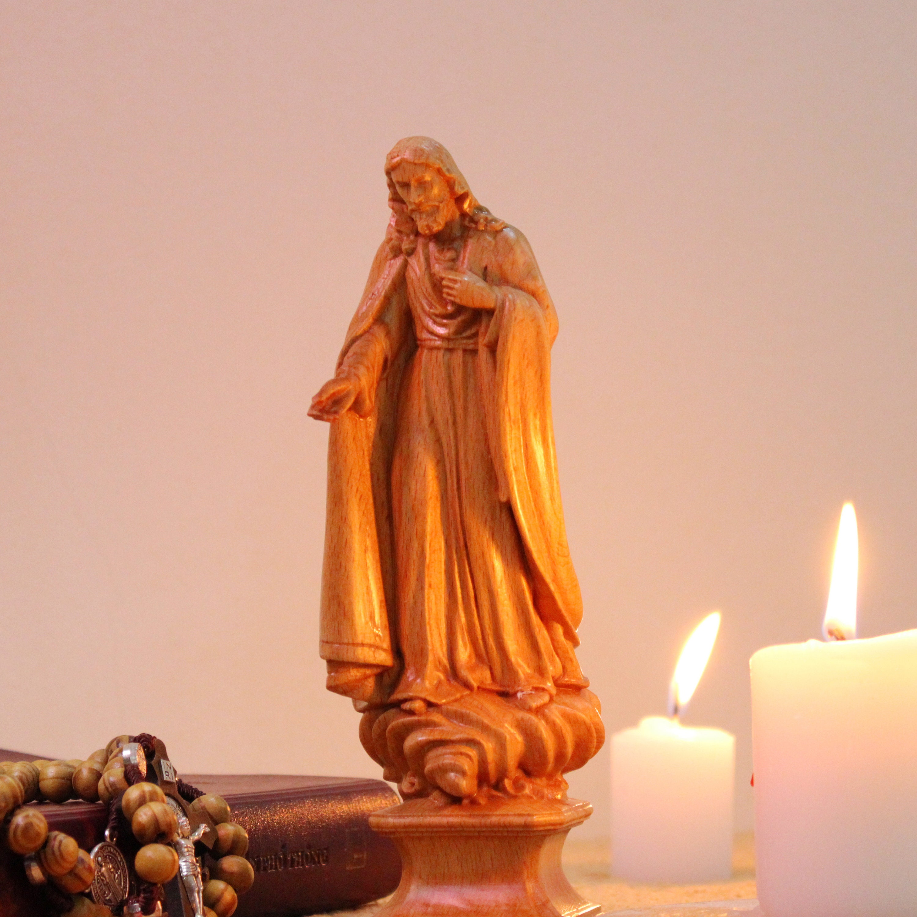 Wooden Jesus Christ Blessing's Statue, Religious Catholic Statue