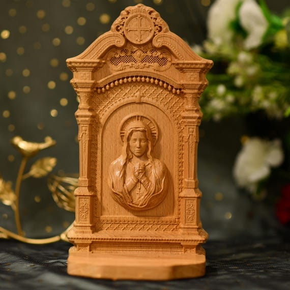 Virgin Mary Praying Wooden Altar Catholic Altar Religious Home Decor Catholic Statue Religious Gifts Catholic Crafts Catholic Art Wood Altar