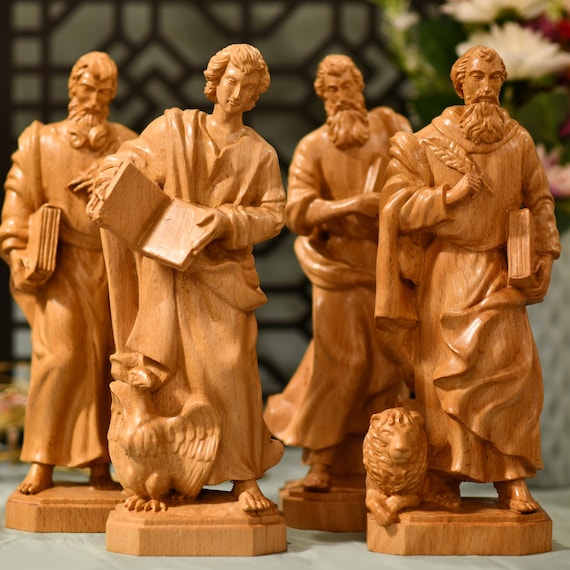 Set of The Four Evangelists -St. John St. Mark St.Luke St. Matthew Apostles of Jesus Statues Wooden Religious Gifts Religious New Home Gift