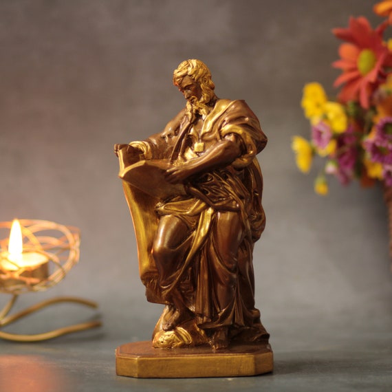 St. Matthew the Apostle Wooden Statue Vintage Style Handmade Home Decor Crafts Gifts Unique Gift Home Decor Jesus Wood Statue Religious Gift