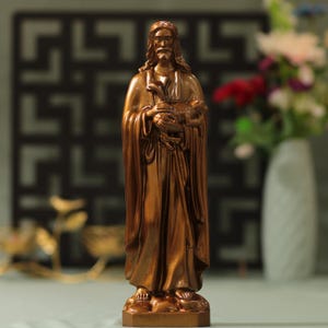 11.8 Inches Jesus Christ with a Lamb Wooden Statue Antique Style Christian Statue Christmas Decor Catholic Home Decor Religious Artwork
