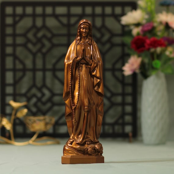 Mother Mary Wooden Catholic Statue Antique Style Religious Gifts Our Lady of Guadalupe Custom Gift Handmade Mothers Day Gift