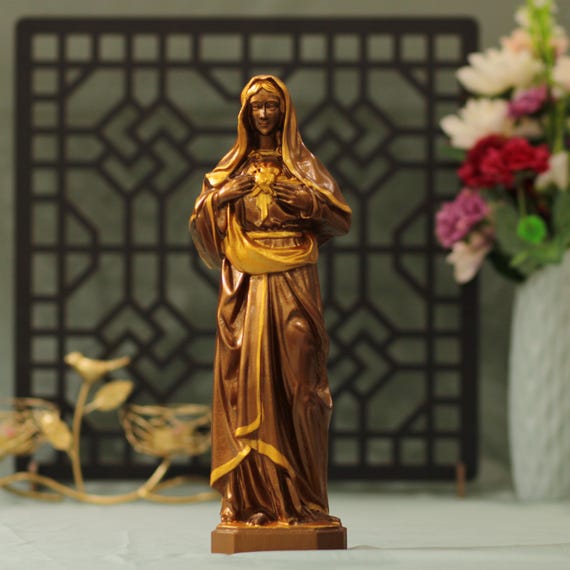 11.8 Inches Statue of Immaculate Heart of Mary Vintage Style Orthodox Icon Home Decor Christian Handmade Gifts Catholic Holiday Decor